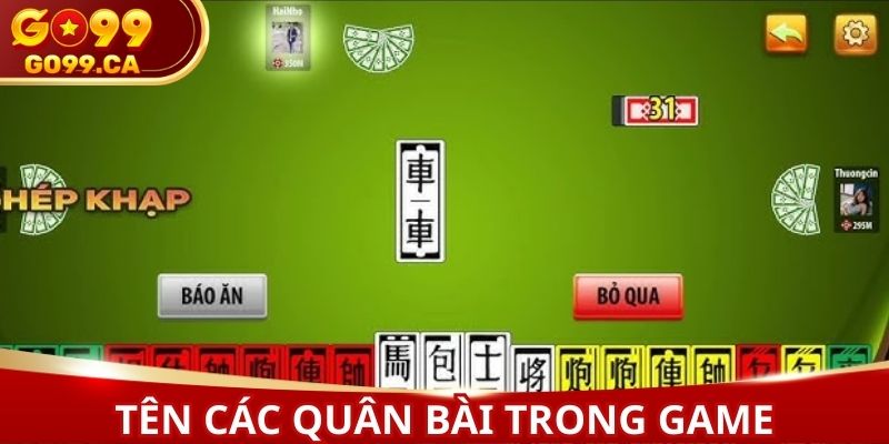 Tên các quân bài hiển thị trong game